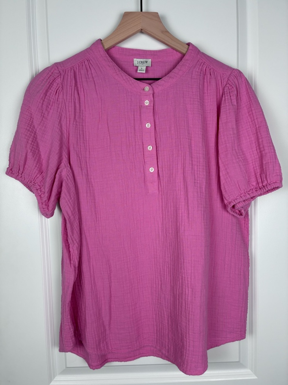 J.Crew Pink Short Sleeve Button Henley Top Women’s Size Large